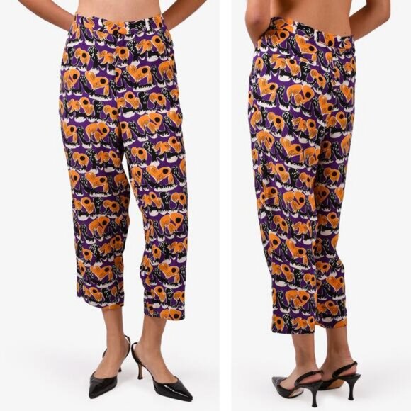 MARNI Silk Drop Crotch Cropped Pants Size 4 Purple Orange - Picture 1 of 10